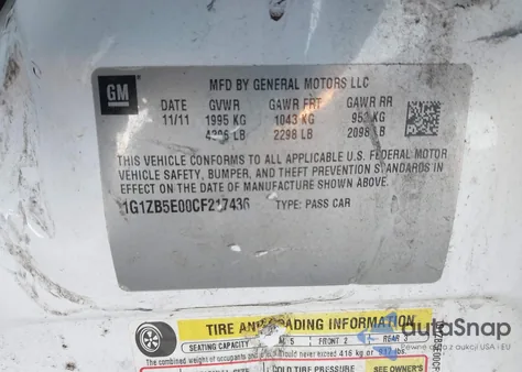 2012 Chevrolet Malibu Ls z USA, uszkodzony, nr VIN 1G1ZB5E00CF217436